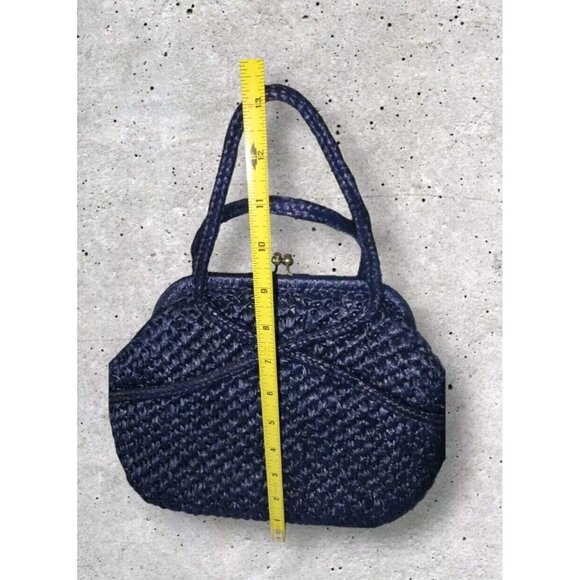 VINTAGE MANTESSA BLUE STRAW HINGED PURSE Hand Mase In JAPAN - Picture 11 of 11